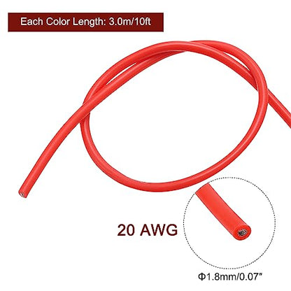 MECCANIXITY 20 Gauge Wire Silicone Wire 20AWG Electrical Wire Stranded Wire Tinned Copper Wire High Temp Hookup Wire 6 Color 3.0m/10ft for Car Model Electric Appliances 6pcs - size: 20AWG, 10ft