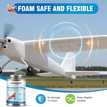 4 OZ Foam Glue with Brush Cap for RC Airplanes Repair Assembly | Foam Safe Adhesive for Precise Bonding Repair on EPO, EPP, EPS, KT Board Model Aircraft & Crafts