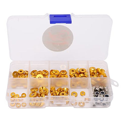 RC Screw Washer Kit Aluminum Alloy CNC Machined Flat Round Cup Head Washers and Nuts for 1/10 1/8 RC Cars, Anodized Lightweight Hardware Set with 125 PCS in Plastic Box (Gold) - color: Gold