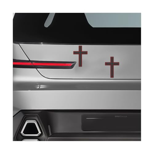 2PCS Metal Jesus Christ Cross Badge Car Stickers, 1.8" x 2.5" Alloy 3D Self-Adhesive Vehicle Emblem Decal for Covering Scratches, Auto Trunk Tail Decoration, Universal Fit (Black Red)