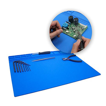 Handook Silicone Soldering Mat, Repair Mat, 16 x 12 Inch, Blue | Heat Resistant 932°F, For Cellphone, Computer, PCB Board, Watch, Electronic Repair Mat, For Soldering Station Iron Gun - color: Blue