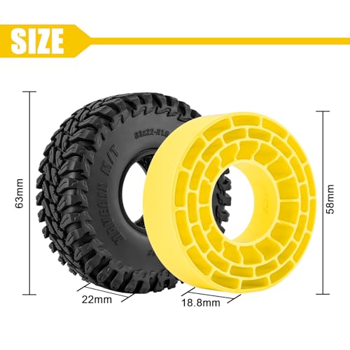 INJORA 63 * 22mm 1.0" MAVERIX M/T Tires and Rubber Inserts for 1/18 1/24 RC
