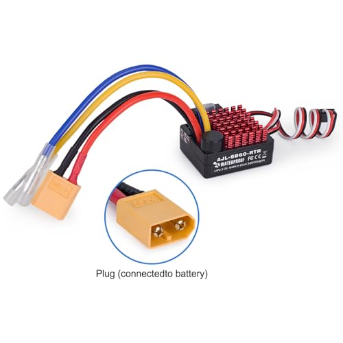 2-3s 60A Brushed ESC Waterproof Electronic Speed Controller with Switch Mode BEC for 1/10 Scale RC Crawler Car Trucks Upgrade (XT60 Plug) - style: XT60 Plug