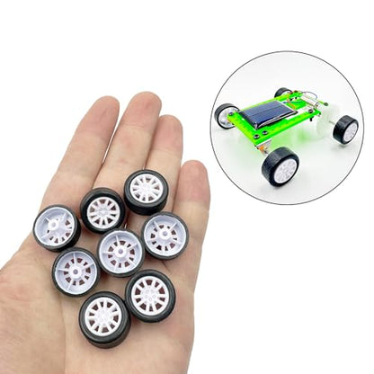 20PCS Small Toy Car Wheel 16mm Model Car Mini Rubber Tire Wheels with 10PCS Shaft Round Rod Axles for DIY Model Toy RC Car Truck Robot Building Accessories (White 2x16mm) - style: White 2x16mm