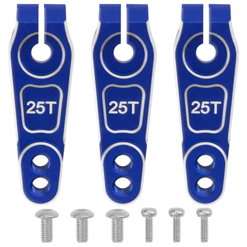ShareGoo 3Pcs Metal 25T Servo Horn 25 Teeth Steering Servo Arm M3 Threads Compatible with Futaba Savox Power HD HSP Servos Motor Fit for 1/8 1/10 RC Off Road Crawler Drift Car Boat (Blue) - color: Blue
