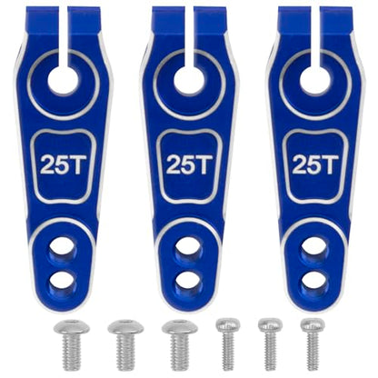 ShareGoo 3Pcs Metal 25T Servo Horn 25 Teeth Steering Servo Arm M3 Threads Compatible with Futaba Savox Power HD HSP Servos Motor Fit for 1/8 1/10 RC Off Road Crawler Drift Car Boat (Blue) - color: Blue