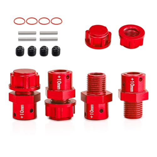 RC Wheel Hex 10mm Widen Wheel Hub Drive 17mm Hex with Anti-dust Cap Nuts 17mm Alum for Arrma Kraton Outcast Fireteam Mojave Infraction 6S Felony Limitless Upgrade Parts (Red)