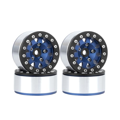 4PCS 1.55 Inch Aluminum Alloy Metal Beadlock Wheel Rim Hubs Replacement Accessory for AX90069 D90 TF2 CC01 Tamiya 1/10 RC Crawler Car Upgrade Parts(10Holes-Black Blue) - color: 10holes-black Blue