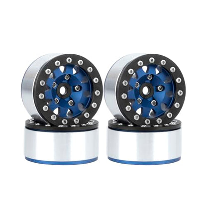 4PCS 1.55 Inch Aluminum Alloy Metal Beadlock Wheel Rim Hubs Replacement Accessory for AX90069 D90 TF2 CC01 Tamiya 1/10 RC Crawler Car Upgrade Parts(10Holes-Black Blue) - color: 10holes-black Blue