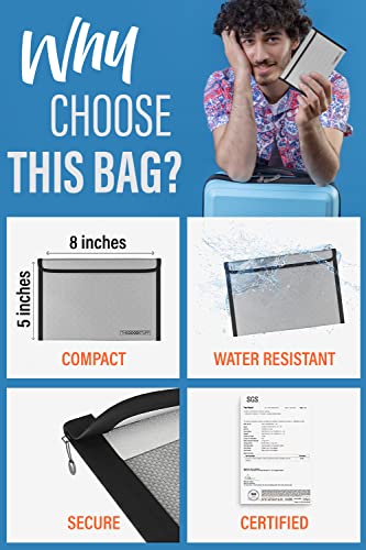 Fireproof Cash Envelope - Fast, Compact Protection for Valuables | 8 x 5 Inch, 2000°F Rated - Zippered Water-Resistant Pouch Keeps Cash, Passports, Jewellery and Small Documents Together - style: Travel Wallet