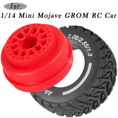 RC Wheels for 1/14 Mini Mojave GROM RC Car,RC Tires Beadlock Wheels Hub Rim Tires Wheels and Plastic Wheel hub Red(4PCS) - color: Red/for Mini Mojave Grom