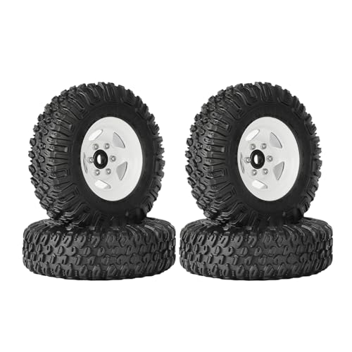 4PCS RC Car 1.55 Inch Tyres Aluminum Alloy Metal Beadlock Wheel Rim and Rubber Tires for 1/10 RC Crawler Car for Axial AX90069 D90 TF2 Tamiya CC01 LC70 MST JIMNY(85mm-5Spoke White) - color: 85mm-5Spoke White