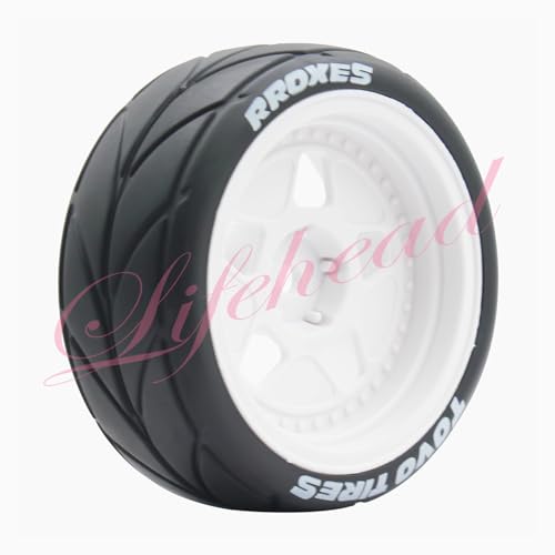 Lifehead 65mm On Road Rubber Tires& Wheels Rims 12mm Hex Hub for HPI Ken Block's Tamiya XV01 TT01 TT02B Kyosho FAZER MK2 Lc Racing PTG HSP RGT RC 3RACING D5 1/10 RC Rally Car - color: White 4