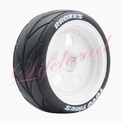 Lifehead 65mm On Road Rubber Tires& Wheels Rims 12mm Hex Hub for HPI Ken Block's Tamiya XV01 TT01 TT02B Kyosho FAZER MK2 Lc Racing PTG HSP RGT RC 3RACING D5 1/10 RC Rally Car - color: White 4