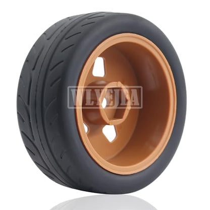 4PCS 12mm Hex RC Wheels and Tires 68mm Rubber Tyres Set and Hard Plastic Wheel Hub w/Foam Inserts Fit for 1/10 On-Road RC Drift Drifting Car Traxxas HSP Tamiya Kyosho HPI Redcat - color: Brown