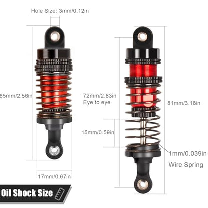 72mm Shocks Oil Shock Absorber RC Shock Absorber Damper Set for 1/12 1/14 1/16 Scale RC Cars WLtoys 144001, 124019, 124018, MJX, SCY and HBX - 4Pcs 72mm Shocks (Black Red) - color: Bz-black-red-81mm