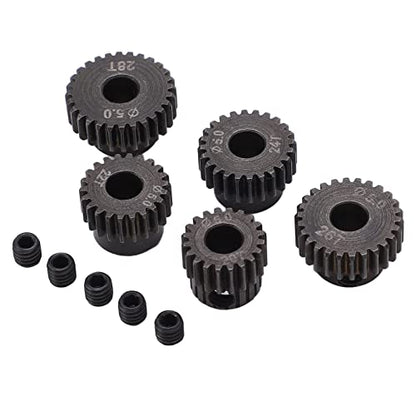 5Pcs 48DP Pinion Gear Set, Steel Pinion Motor Gear Set, 20T 22T 24T 26T 28T RC Motor Gears with 5mm Shaft Hole Replacement for 1/10 RC Car Trucks, Climbing Car