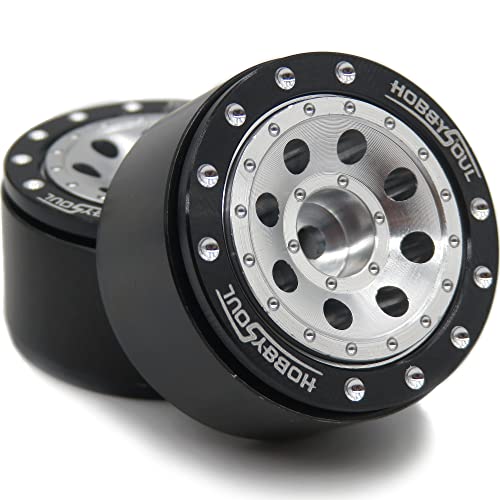 Adjustable Offset 1.0 Beadlock Wheels Black Silver, Heavy 1.0 offset rc rims Wheels 21g/rim For 1/18 Traxxas TRX4M Axial SCX24 90081 & Other RC Micro Crawler Truck, (4-Pack) - color: Black & Silver