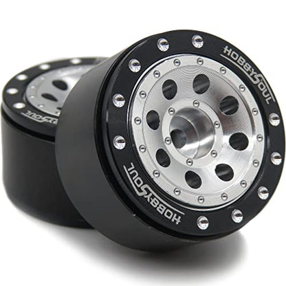 Adjustable Offset 1.0 Beadlock Wheels Black Silver, Heavy 1.0 offset rc rims Wheels 21g/rim For 1/18 Traxxas TRX4M Axial SCX24 90081 & Other RC Micro Crawler Truck, (4-Pack) - color: Black & Silver