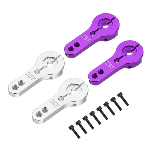 MECCANIXITY 4 Pcs Aluminum Alloy 25T Steering Servo Arm Horn for DIY RC Car/Boat/Airplane Boat Accessories, Purple/Silver - color: Purple/Silver