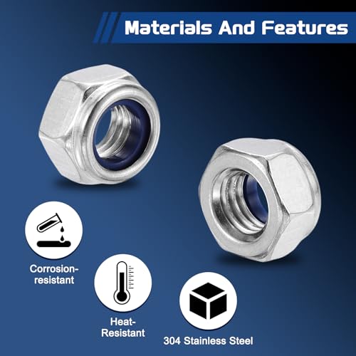 10Pcs Nylon Locking Hex Nuts - [M8-1.25], 304 Stainless Steel Hardware Nuts, Silver, for Automotive, Aerospace, Industrial Applications Use - color: Silver, size: M8x1.25mm