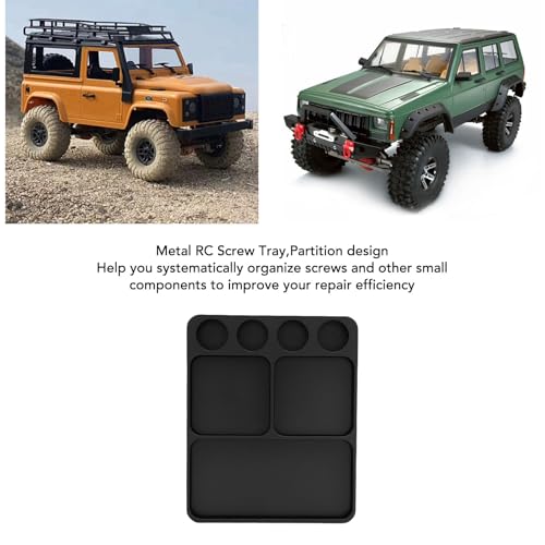Metal RC Screw Tray, Aluminum Alloy Magnetic Screw Holder Plate for Secure Hold and Organized Parts Management in RC Model Repair, with Magnetic Pad Organizer for 1/10 Car Boat (Black)