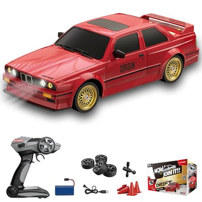 1:16 Scale RC Drift Car, 30KM/H 4WD 2.4GHz Remote Control Cars with LED Light, Racing and 4 Drifting Wheels, 3 Rechargeable Batteries, Perfect Toy Gift for Teen Adults Red - color: Red, size: 1 battery