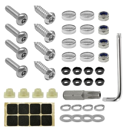 Craedli 1/4" M6 Anti-Theft Car License Plate Screw, Stainless Steel Auto Tag Plate Security Bolts with Chrome Screw Cap, Tamper-Resistant Vehicle Front Rear Frame Holder Mounting Hardware (Silver Cap) - color: Silver Cap