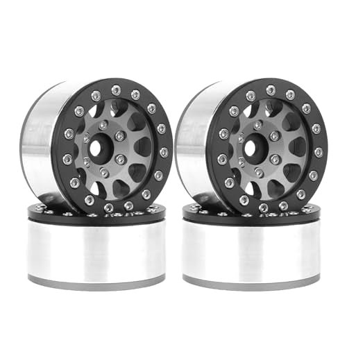 4PCS 1.55 Inch Aluminum Alloy Metal 10Holes Beadlock Wheel Rim Hubs Replacement Accessory for Tamiya AX90069 D90 TF2 CC01 CC02 1/10 RC Crawler Car Upgrade Parts (Black) - color: Black