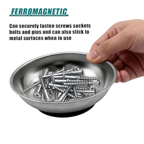 Magnetic Parts Tray, 6" Round Stainless Steel Storage Bowl for Mechanics, Universal Magnetic Tray Holder Organizer Tool for Screw, Socket, Pin, Bolt (6IN) - size: 6IN