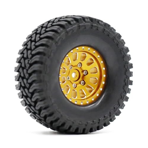 1.3” Brass Beadlock Wheels & All-Terrain Tires Set for 1/18 1/24 RC Crawler TRX4M, Axial SCX24 / AX24, Redcat Ascent-18, FMS FCX24, -5.40mm Offset, 7mm Hex, 4 pcs, Gold - color: Gold