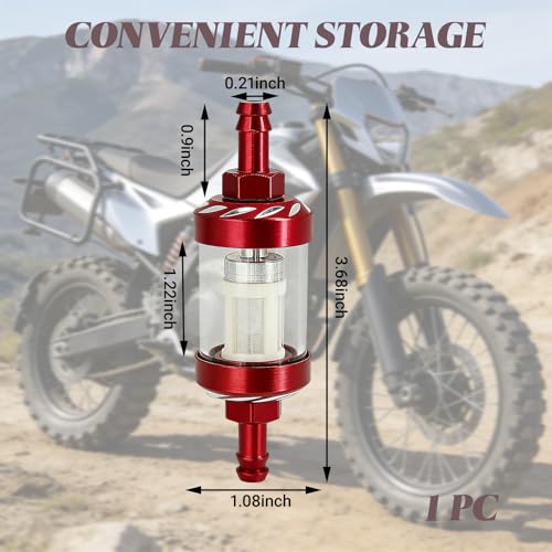 Car Fuel Filters, Tempered Glass Waterproof Fuel Filter Cup, Inline Alloy Rust-Proof and Durable Efficient Filter Oil Cup, Universal for Truck Motorcycle SUV Car (Red)