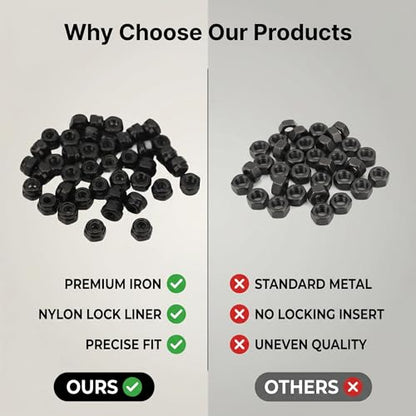 Wheel Locking Nuts, Easy Install Nylon Lining 40pcs Iron RC Wheel Nuts for 1/18 Climbing Car (Black)