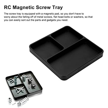 RC Model Repair Screw Tray, Magnetic Tool Tray for RC Car Maintenance, CNC Aluminum Alloy Organizer with Magnetic Pads for Remote Control Vehicles Aircraft Helicopters (Black) - color: Black