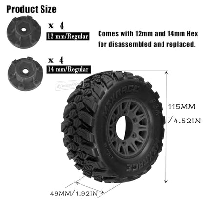 RC 12mm/14mm Hex RC Wheels and Tires for 1/10 Slash 2WD 4×4 4wd,Senton Axia1 Red cat Rc 4wd,Rc Truck Tires Snow Tires Desert Tires,4PCS,Black - color: Black(4pcsw)