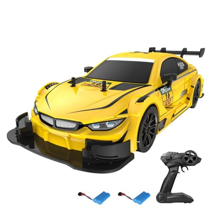 RC Drift Car, 4WD High Speed 40KM/H Racing Car, 2.4GHz 1:16 Scale RC Cars with LED Lights Drifting Tire Racing Sport Toy for Adults Teen Gift 2Pcs Rechargeable Battery