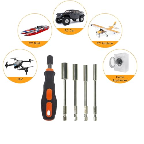 RC Screwdrivers Set H4.0/5.5/7.0/8.0 1/4" Hex Shank with Quick Release Handle fit M2 M2.5 M3 M4 M5 Locknuts for RC Cars Trucks Crawler Drone Tools