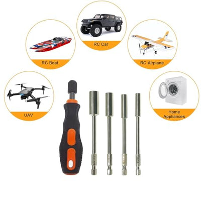 RC Screwdrivers Set H4.0/5.5/7.0/8.0 1/4" Hex Shank with Quick Release Handle fit M2 M2.5 M3 M4 M5 Locknuts for RC Cars Trucks Crawler Drone Tools