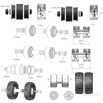 RC 1.9 Beadlock Rims & Wheels Tires w/Adjustable Offset for 1/10 SCX10 TRX4 TRX6 Gen7/8 D90 VS4-10 MST CFX RC Crawler Car,BRCatWPark 4pcs Aluminum Double Rims and Rubber Tires w/Sponge,Silver - color: Silver - (Adjustable Tires)