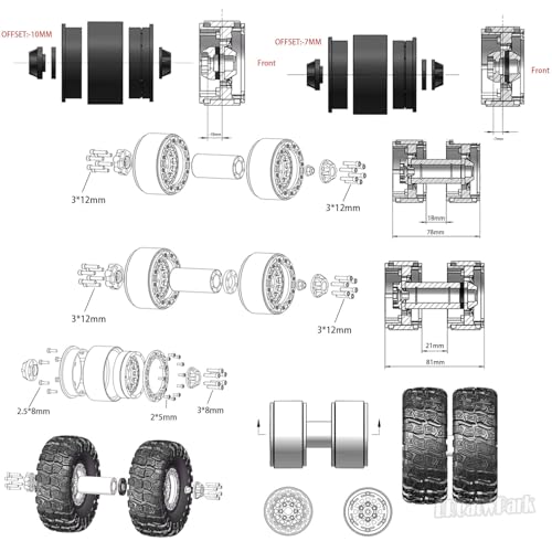RC 1.9 Beadlock Rims & Wheels Tires w/Adjustable Offset for 1/10 SCX10 TRX4 TRX6 Gen7/8 D90 VS4-10 MST CFX RC Crawler Car,BRCatWPark 4pcs Aluminum Double Rims and Rubber Tires w/Sponge,Titanium - color: Titanium - (Adjustable Tires)