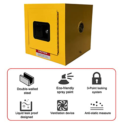 Flammable Safety Storage Cabinet 13"x13"x13" Industry Hazardous Materials | 2 Gal Fire Proof Safe, Double-Wall Cold-Rolled Steel, Dual Manual Locks, OSHA Compliant, For Gasoline Liquid Fuel Chemical - size: 13"*13"*13"