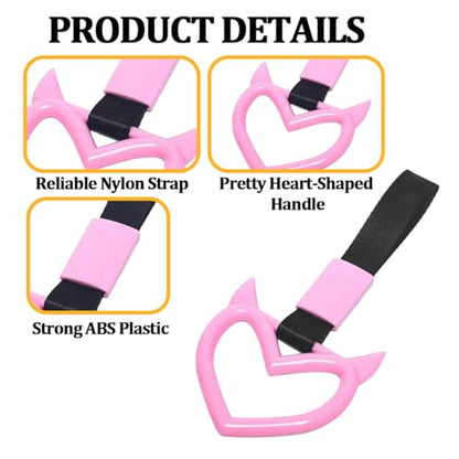 2PCS Car Devil Heart Handle Ring, Cute Heart-Shaped Vehicle Rear Bumper Waring Loops, Automotive Grab Handle Strap Drift Charm Decoration, Universal Fit (Pink/Black) - color: Pink/Black