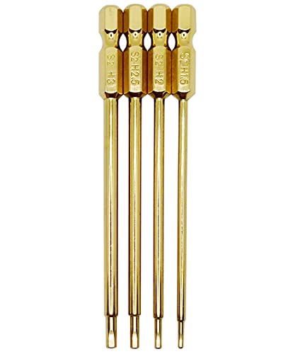 RC Hex Bit Set 1.5, 2.0, 2.5 & 3.0mm for Screwdrivers Electric Screwgun | S2 Steel,Hex Head Allen Wrench Drill,1/4" Shank,RC Repair Working Tools,Titanium Coating