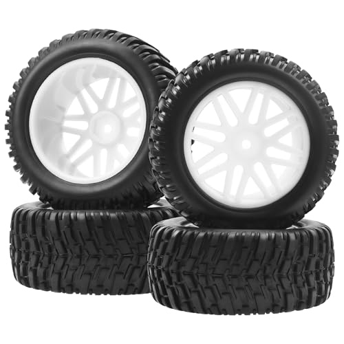 OD 96mm RC Off Road Short Course Truck Tire w/Plastic Rim 12mm Hex Compatible with 1/10 Scale Buggy Car HSP 94170 94155 Wltoys 1/14 144001 124019 RC Car (White) - color: White