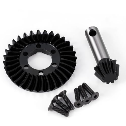 Diff Ring&Pinion Gear 32/9T 1.35M for Axial SCX6 JLU JeepTrail | Honcho AXI05000 AXI05001 1/6 RC Crawler Upgrade Parts Steel Front or Rear Spiral Cut Differential Gears - size: 32T/9T/1.35 Mod