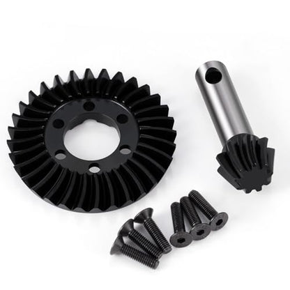 Diff Ring&Pinion Gear 32/9T 1.35M for Axial SCX6 JLU JeepTrail | Honcho AXI05000 AXI05001 1/6 RC Crawler Upgrade Parts Steel Front or Rear Spiral Cut Differential Gears - size: 32T/9T/1.35 Mod