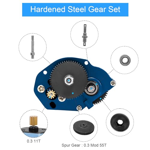 050 50T Brushed Motor with Transparent Acrylic Aluminum Alloy Transmission Gearbox for 1/24 RC Crawler SCX24 AX24 Upgrade (Blue) - color: Blue&Black