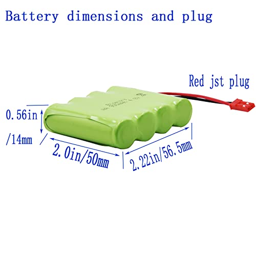Blomiky 2 Pack JST 4.8V 800mAh Ni-Cd Rechargeable Battery Pack with JST Plug and 2 USB Cable Replacment for Kolegend 1/18 Scale RC Hydraulic Excavator / 1331 JST Battery 2