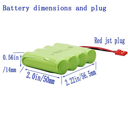 Blomiky 2 Pack JST 4.8V 800mAh Ni-Cd Rechargeable Battery Pack with JST Plug and 2 USB Cable Replacment for Kolegend 1/18 Scale RC Hydraulic Excavator / 1331 JST Battery 2