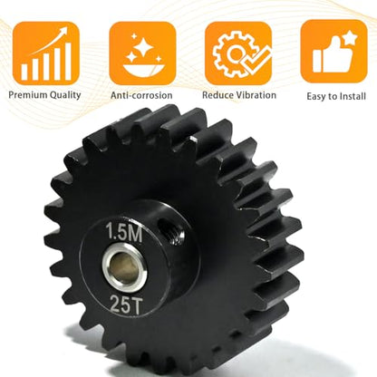 M1.5 25T Pinion Gear 8mm Bore with 8mm to 5mm Shaft Adapter Sleeve, Chromium Steel Motor Gear with Set Screw & Hex Key for Traxxas ARRMA Losi 1/5 1/8 RC Cars - size: 25T